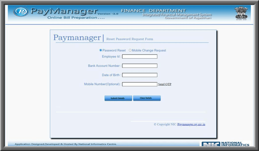 Rajasthan Teachers Web Portal Paymanager Reset Password