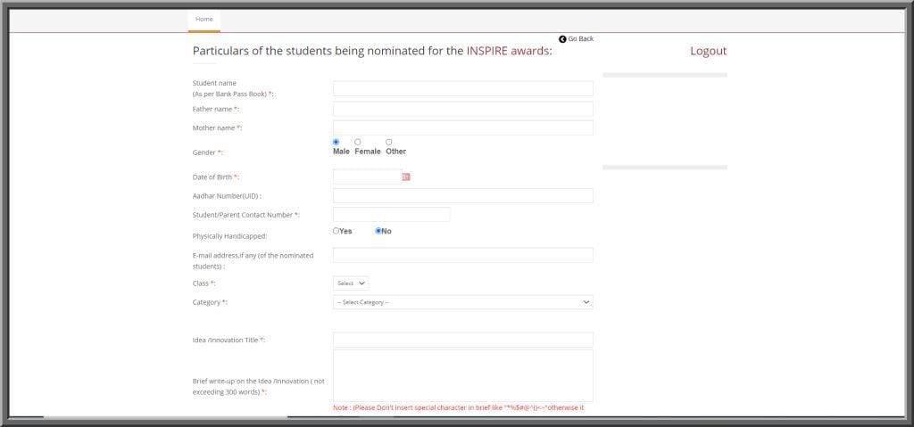 Inspire Award Registration 2021-22 