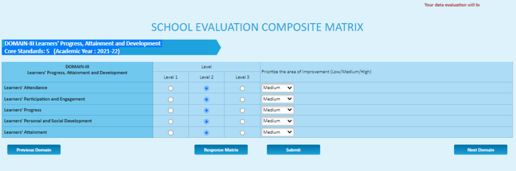 Rajasthan Teachers Web Portal SCHOOL EVALUATION COMPOSITE MATRIX