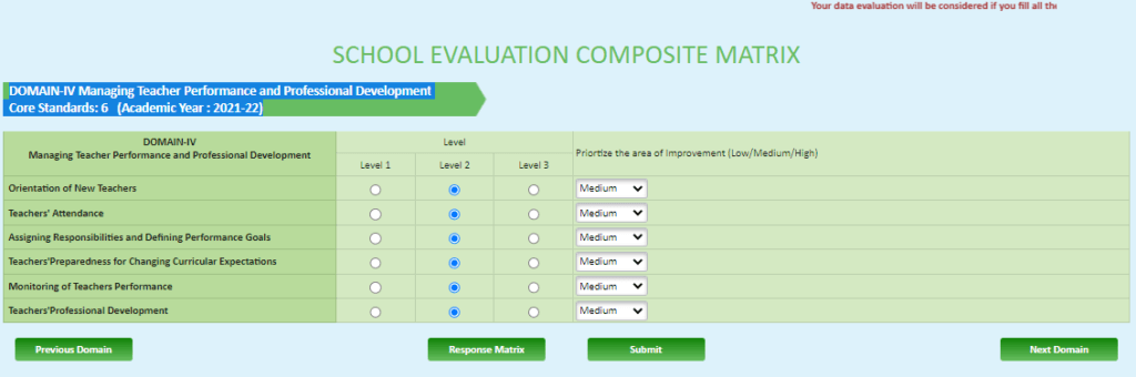 Rajasthan Teachers Web Portal SCHOOL EVALUATION COMPOSITE MATRIX