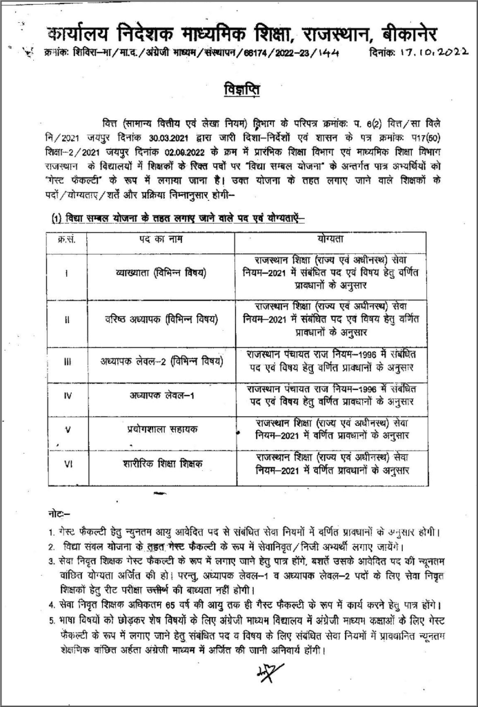 Rajasthan Teachers Web Portal राजस्थान विद्या संबल योजना शपथ पत्र