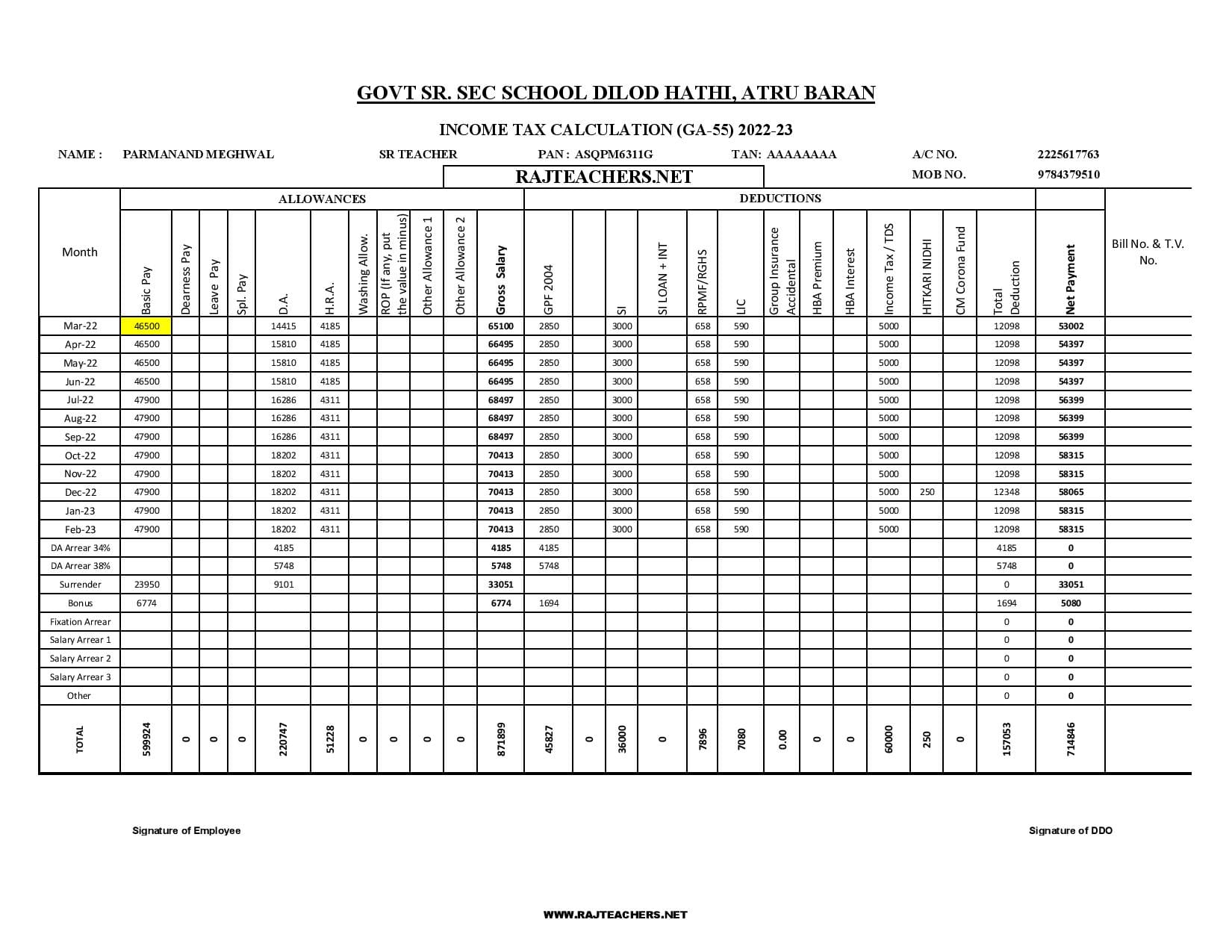 Income Tax Calculation 2022-23